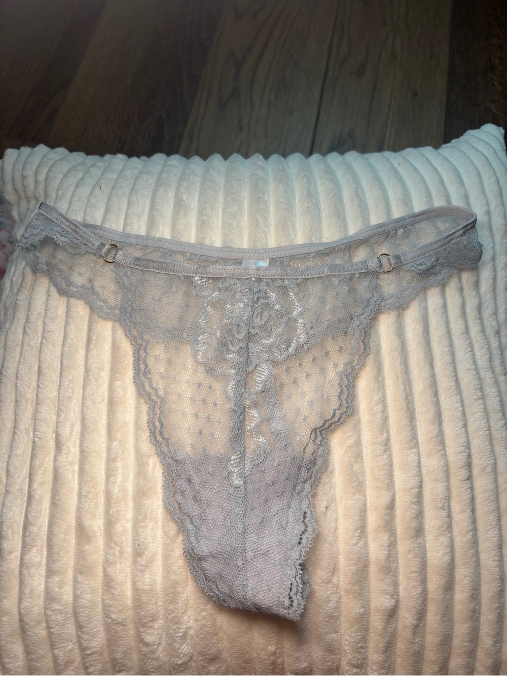 Victoria's Secret Sheer Lace Thong - Light Gray